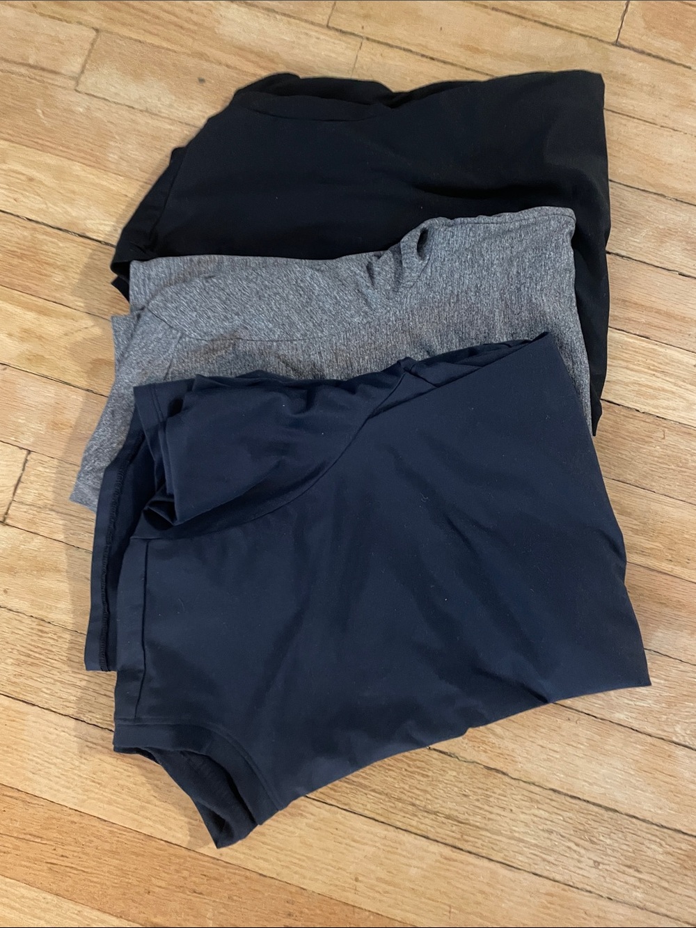 All in Motion Soft Stretch 3-pack of t shirts in navy, grey, black. $60 value